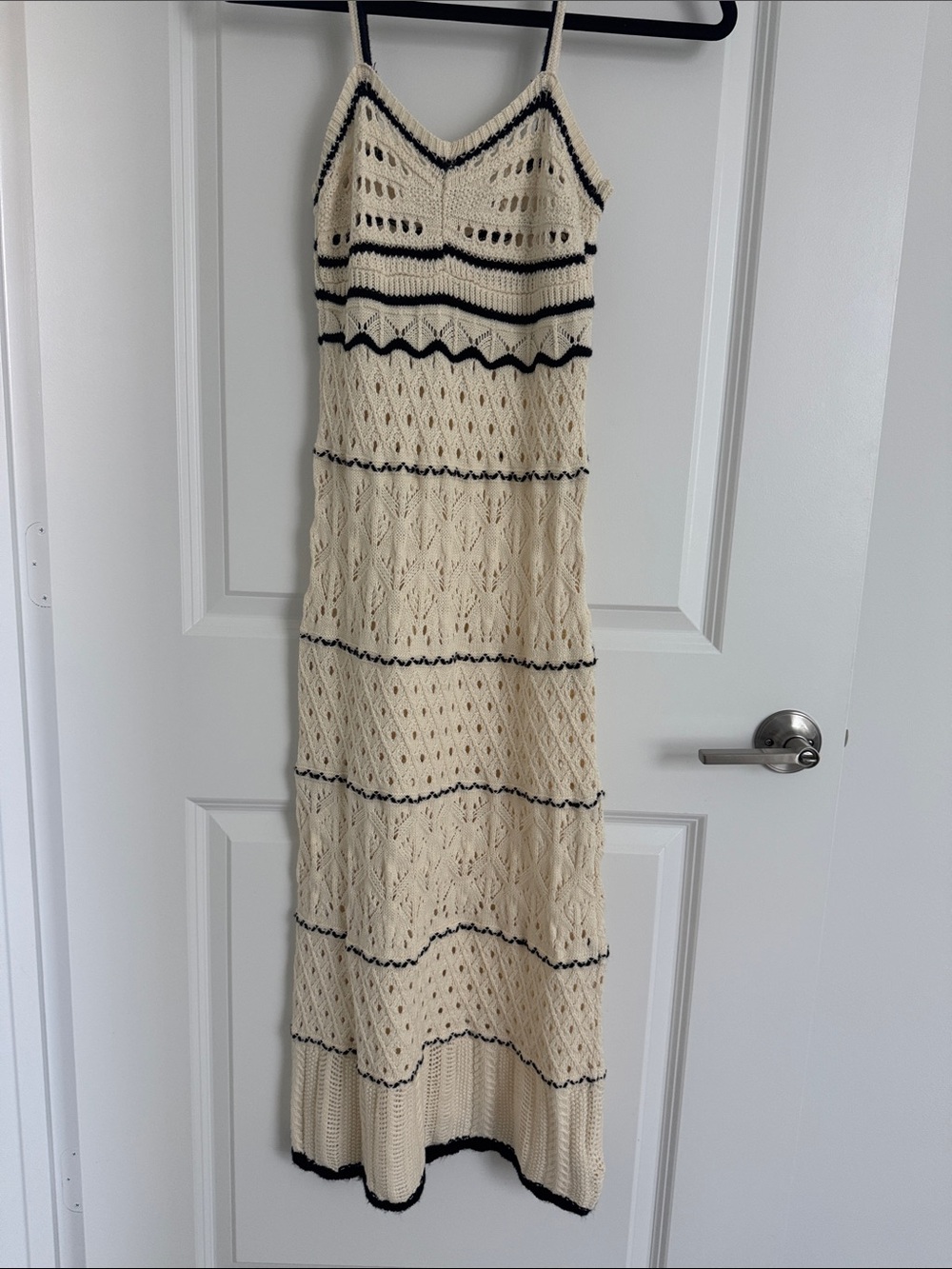 Commense Cream Crochet Maxi Dress with Black Trim
